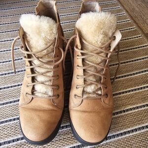 EILEEN FISHER Calm Suede REAL Shearling Hiker Booties Tan Nubuck